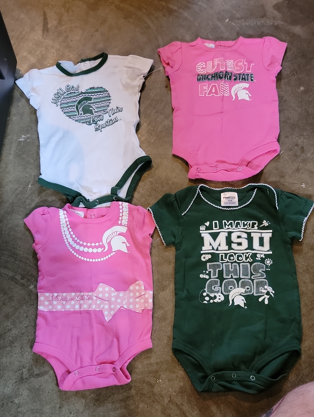 Pro Edge Kids MSU Bodysuit Set - Pink and Dark Green